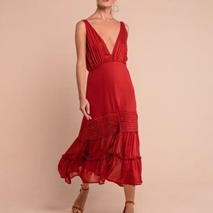 Red BoHo Deep V-Neck Midi Dress - Aura the Label